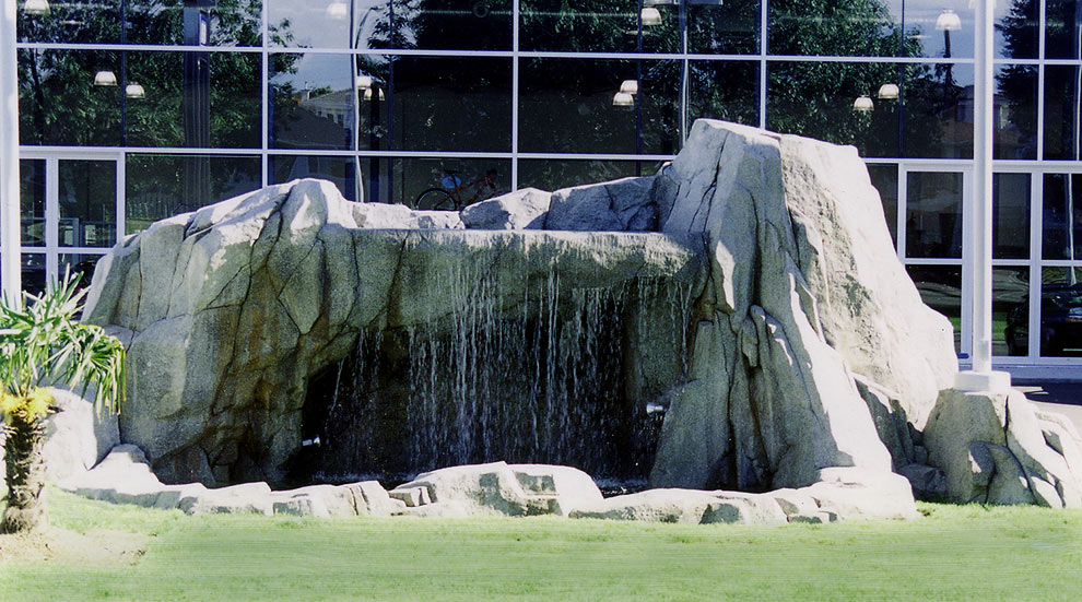 Water feature with pond.